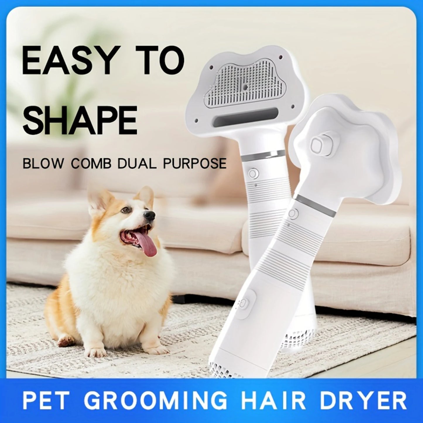 3-In-1 Quiet Pet Hair Dryer, Pet Grooming Brush, Hot Air Brush for Grooming and Hair Removal, Smooth and Efficient Drying