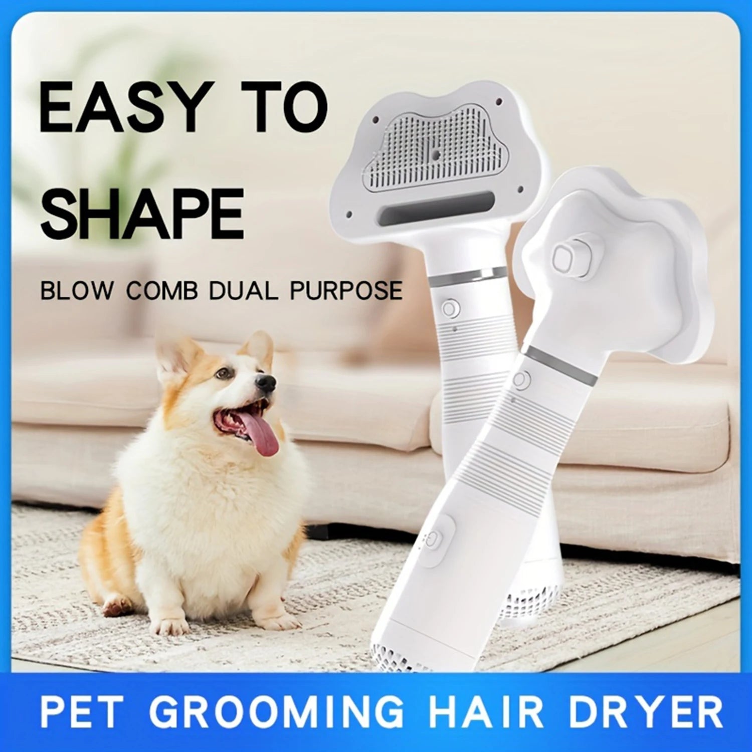 3-In-1 Quiet Pet Hair Dryer, Pet Grooming Brush, Hot Air Brush for Grooming and Hair Removal, Smooth and Efficient Drying