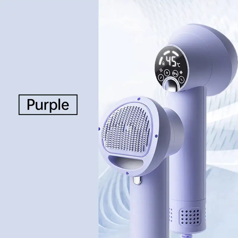 Smart Dog Hair Dryer 2 in 1 Pet Cat Hair Blowing Combing Negative Oxygen Ion Low Noise LED Touch Control Temperature Display