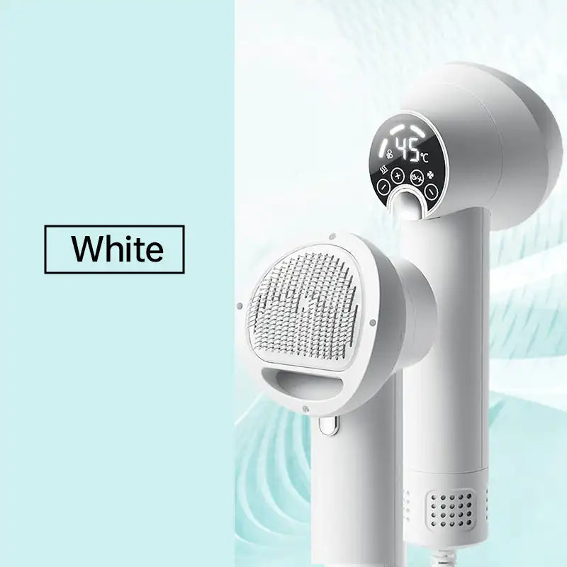 Smart Dog Hair Dryer 2 in 1 Pet Cat Hair Blowing Combing Negative Oxygen Ion Low Noise LED Touch Control Temperature Display