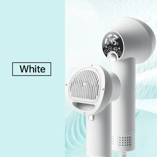 Smart Dog Hair Dryer 2 in 1 Pet Cat Hair Blowing Combing Negative Oxygen Ion Low Noise LED Touch Control Temperature Display